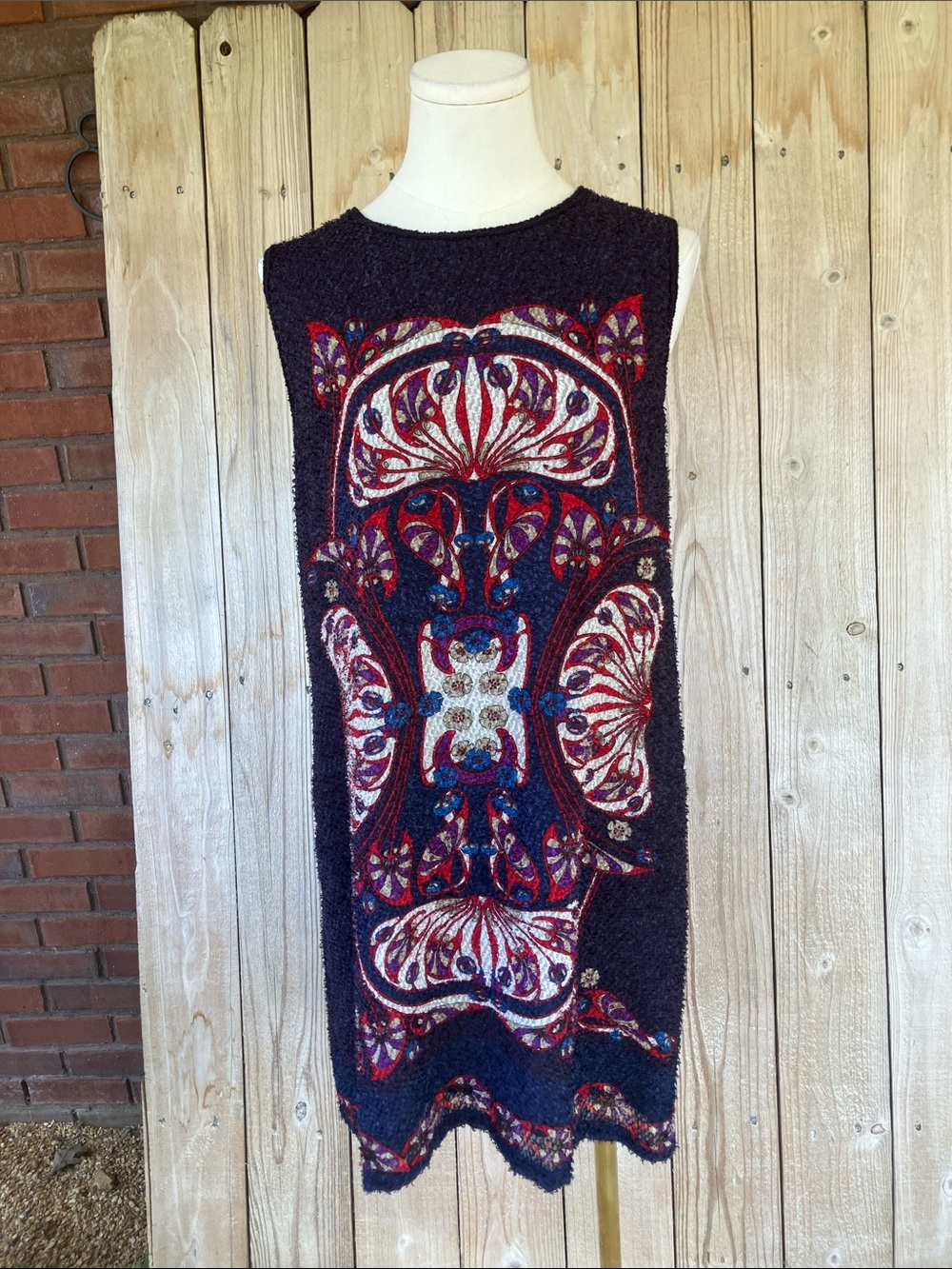 Boho Embroidered Sleeveless Dress in Navy with Multicolor Motif
